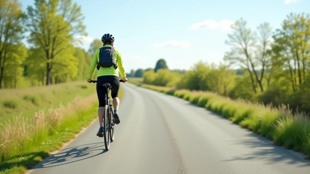 Cyclist on paved cycling path in Czech landscape with clear blue sky and modern bike infrastructure