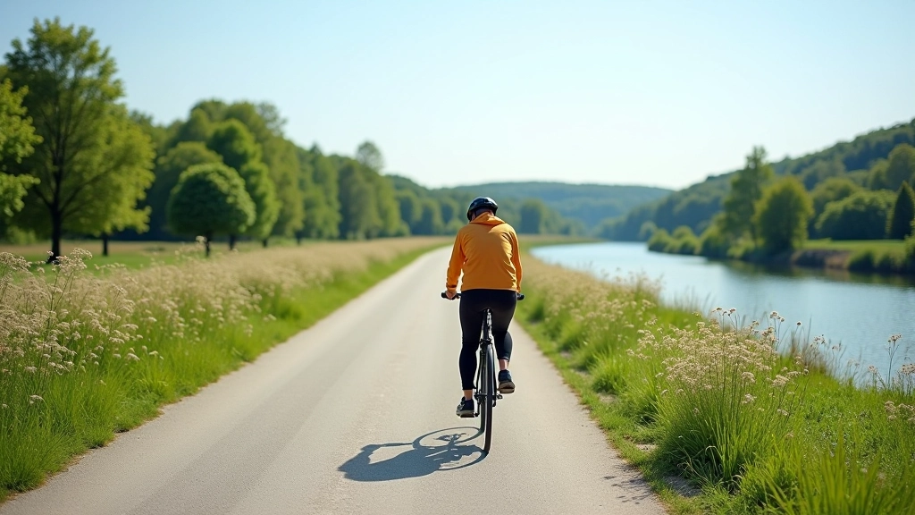 Beautiful Vltava riverside cycling route with water views and cycling path through South Bohemia landscape